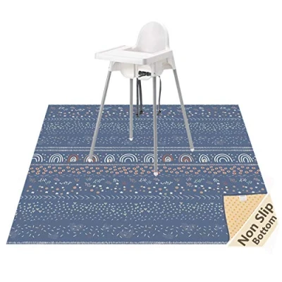 Image of Splat Mat for Under High Chair/Arts/Crafts, WOMUMON 51&quot; Waterproof Spill Washable Non slip Floor Protector Splash Mat, Messy and Table Cloth (Rainbow, 130x130cm)