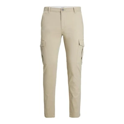 Image of Jack &amp; Jones and Mens Cargo Trousers Slim Fit Cream Size 30W/32L