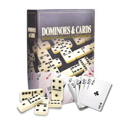 Image of ADEPTNA Classic Games Combo 2 in 1 Set 28 Double Dominoes, Packs Playing Cards, for Kids &amp; Adults, Fancy Box