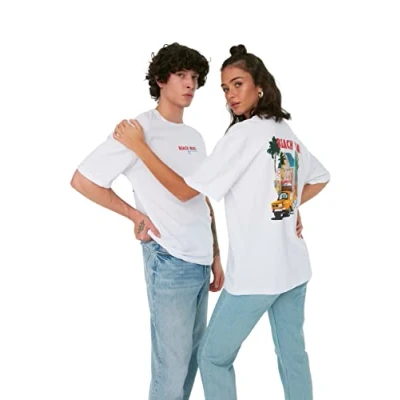 Image of Trendyol Man Unisex Regular fit Basic Crew Neck Woven T Shirt White