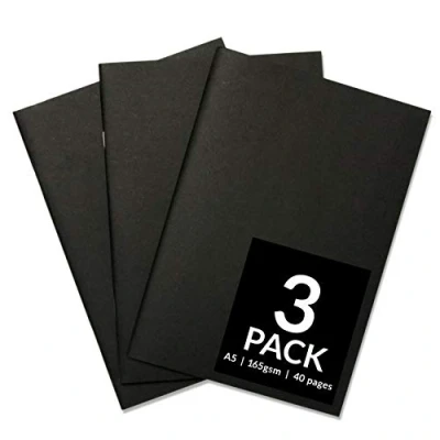 Image of Sketchbooks Soft Cover Starter Sketch Book and White 165 GSM Cartridge Paper Pad with Sizes A3 A4 for Mixed Media Use (Pack of 3 A5, Black)