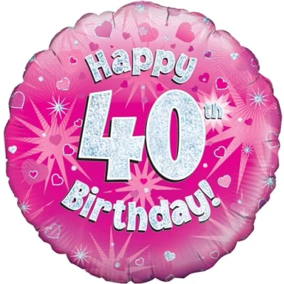 Image of Oaktree UK 18&quot; Happy 40th Birthday Pink Holographic