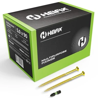 Image of Heifix Multi Purpose Wood Screws Box Pozi Double Countersunk (QTY 200, 5mm x 90mm) FREE Screw Bit Included