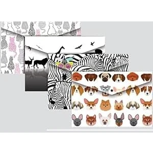 Image of a4 Wallets Plastic Document Folders Envelope Stud Assorted Colours Pack of 5 Animals Tiger Stationery