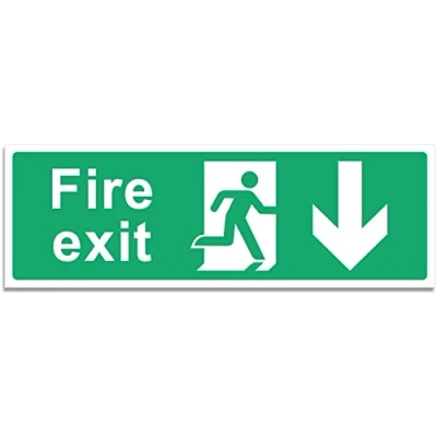 Image of RubiGo 1/2/4/6 Pack of Fire Exit Sign (DOWN ARROW) Signs Self Adhesive 30 X 10cm Escape Sticker Emergency Signage (1)