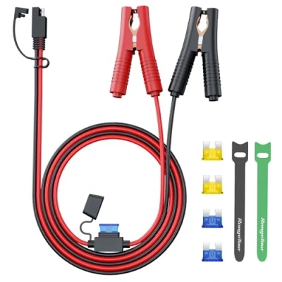 Image of Range Tour SAE to Alligator Clip Extension Cable Wire, 14AWG 12V 24V Adapter Disconnect with Fuse, 2Pin Quick Battery Clamp for Charger/Maintainer