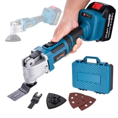 Image of KATSU FIT BAT 21V Brushless Cordless Oscillating Multitool with 3.0Ah Battery and Charger, 6 Variable Speed, Quick Change System, 5 Accessories Included, Packed in Plastic Case