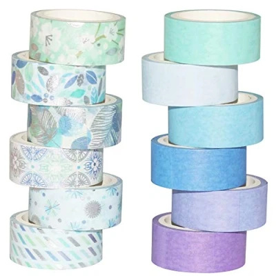 Image of Yubbaex 12 Rolls Washi Tape Set Masking Decorative Tapes (Blue Mix)
