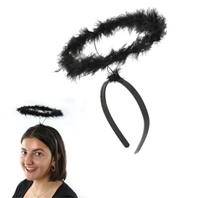 Image of Black Halloween Marabou Halo Pack of 1 Fluffy on Headband Angel Fancy Dress Costume Accessory