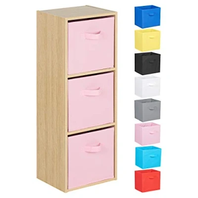 Image of Hartleys 3 Tier Oak Cube Unit Pink Boxes