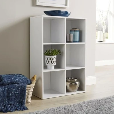 Image of Home Source Storage Cube 6 Shelf Bookcase Wooden Display Unit, White, 90cm