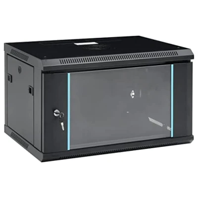 Image of vidaXL 6U Wall Mounted Network Cabinet, 19&quot; Standard Equipment Compatible, Secure Cold Rolled Steel Construction with Lock and Key, Black