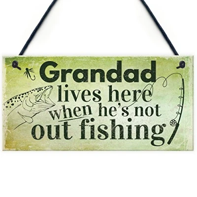 Image of RED OCEAN Grandad Lives Here CARP Fishing Hanging Sign Fathers Day Dad Gone Gifts