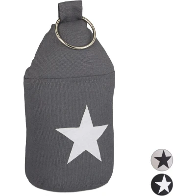 Image of Set of 10 Relaxdays Star Door Stops, Fabric Bumper, Floor Doorstop, Tall, with Handle, HxD: 23 x 11 cm, Dark Grey