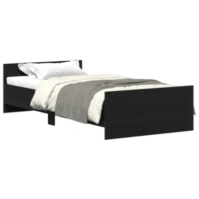 Image of vidaXL Bed Frame Black Oak Engineered Wood Bed, 75x190 cm, Ample Storage, Modern Bedroom Furniture, Single Wooden Slats, Compact Design, Wood, Ideal for Guest Rooms