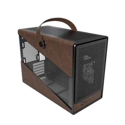 Image of MONTECH Heritage mATX, Micro Form Factor Compact Leather Gaming Chassis with Signature Handle Design, Supports RTX 40 Series GPUs, ATX PSU, and 360mm AIO Black