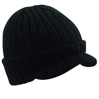 Image of Beechfield Peaked Beanie Black