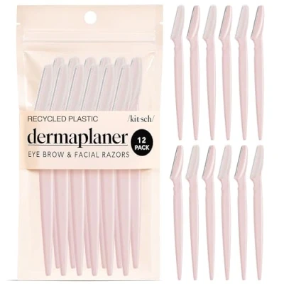 Image of Kitsch Dermaplaning Blades for Face Eyebrow Razor &amp; Shavers Women Razors Facial Hair Remover Kit Microblade, 12pc (Blush)