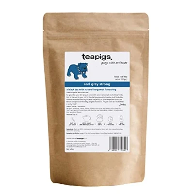 Image of Teapigs Loose Leaf Earl Grey Strong Tea Made with Whole Darjeeling, Assam, Rwandan, and Ceylon Black Teas (1 Pouch of 250g) 100 Servings Aromatic English