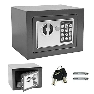 Image of Safe Box Key Lock Money Cash 4.6L Security Wall Mounted Fireproof Document Box, with 2 Emergency Keys Lockable &amp; Digital PIN Code, for House Hotel Office Storage Grey