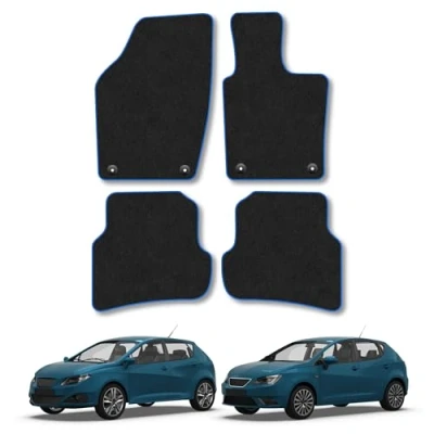 Image of Car Mats Compatible with Seat Ibiza (2008 2017) Tailored Fit Blue Carpet Floor Set Accessory Custom 4 Pieces Anti Slip Backing &amp; Binding Trim Edge