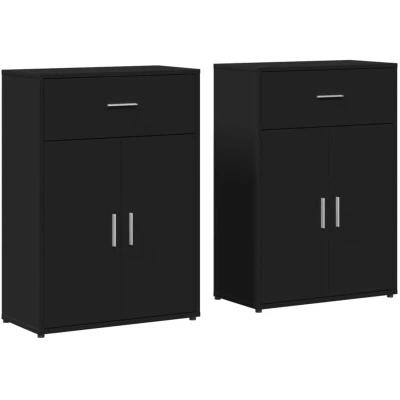 Image of vidaXL Sideboards 2 pcs Black 60x30x84 cm Engineered Wood