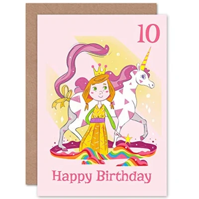 Image of Wee Blue Coo Unicorn Princess Magic 10th Birthday Greeting Card With Envelope Blank Inside Premium Quality