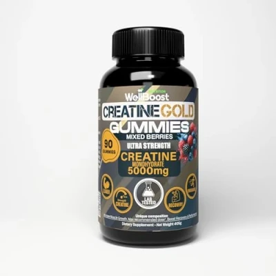 Image of WellBoost Creatine MAX 5000mg Monohydrate + 600mg BCAAs Vegan, Sugar Free Gummies for Lean Muscle Growth, Endurance, Recovery &amp; Energy (90 Gummies, Mixed Berry Gummies)
