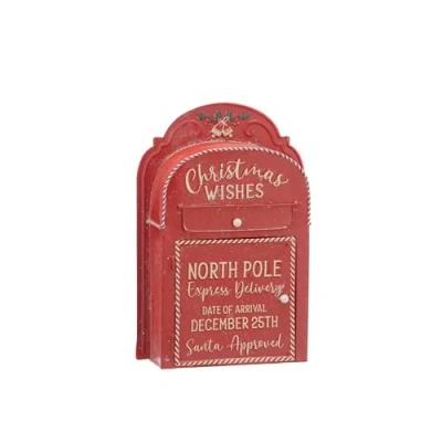 Image of Festive Productions Christmas Wishes Post Box Elf Arrival Eve Delivery Xmas Décor 39cm Red