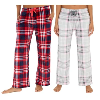 Image of INSIGNIA Ladies Lounge Pants Fleece Pyjamas Trousers Bottoms (2 PACK) (CHECKS SET 1, M)