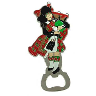 Image of Etched and Enamelled Stainless Steel Bagpipe Piper Bottle Opener