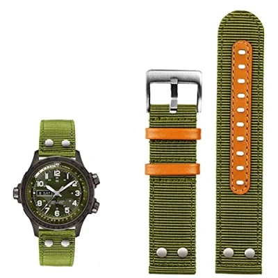Image of EAMOM For Hamilton Khaki aviation Watch H77616533 H70615733 Strap Men WatchBand Beyond wind speed series nylon canvas 20mm 22mm(Green silver Pin)