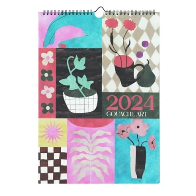 Image of Kokonote Gouache Art A3 Wall Calendar 2024 11.7 x 16.5 inches 29.7 42 cm 12 Month Planner Family