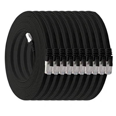 Image of 1m black 10 pieces CAT.7 Ethernet Gigabit LAN Cable (HIGH SPEED FLAT Networkcable) 600 MHz, 10000 Mbit/s, Slim, patchkabel