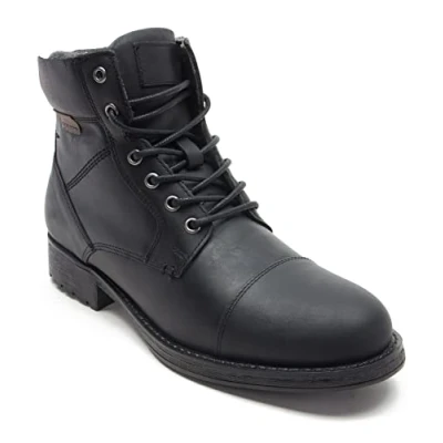 Image of Thomas Crick Men&#039;s &#039;Hawkes&#039; Ankle Derby Leather Zip Boots, Fashionable, Trendy, Comfortable, Perfect for Walking, Trendy boots (Black/Wood)
