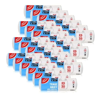 Image of Gut &amp; Günstig Bin Liners with Carry Handle, 25 Litres, 30 Bags per Roll, Tear Resistant and Liquid Proof, Product Packaging Recyclable (Pack of 24)