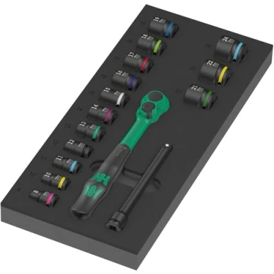 Image of Wera 9724 Thermoformed Sponge Ratchet 8010 B Zyklop Comfort Set 1, 3/8 Inch, 16 Pieces