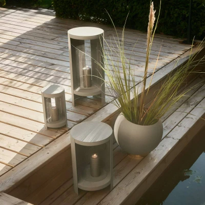 Image of AYTM lantern Ora, grey brown, height 58.4 cm, glass, aluminium