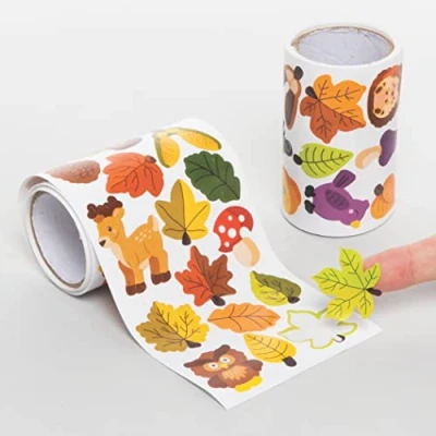 Image of Baker Ross FE631 Autumn Sticker Rolls Pack of 600, Kids Stickers, Ideal for Children&#039;s Arts and Crafts Projects, Great Card Making Scrapbooking