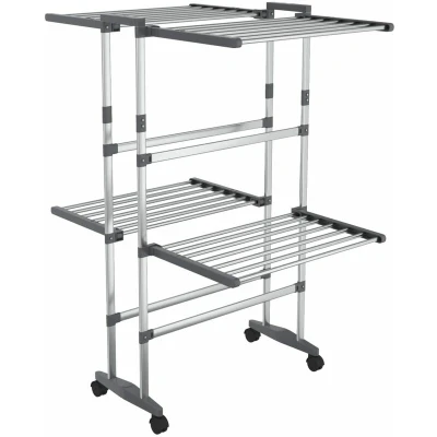 Image of vidaXL 2 Tier Laundry Drying Rack with Wheels Silver 60x70x106 cm
