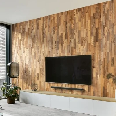 Image of Wooden Wall Design Cladding Made of Reclaimed Wood, Natural Vintage Wood Panels, Decoration, Cladding, Wall, Design, Model Amata. (1 m2)