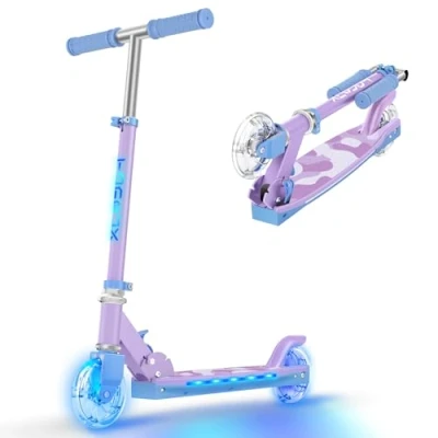 Image of Scooter for Kids Ages 5 12 TONBUX Folding 2 Wheel with Light up Wheels &amp; Stem Deck, 3 Adjustable Height Handle, Lightweight Portable Kick Scooters Girls Boys Toddler, to 50kg