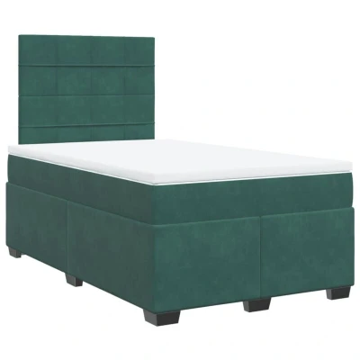 Image of vidaXL Box Spring Bed with Mattress Dark Green 120x200 cm Velvet