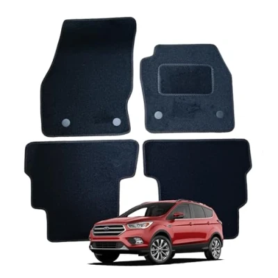 Image of Fully Tailored Car Mats for Ford Kuga MK2 2013 2018, Set of 4 Floor Mats, Black with Trim Safety Clips by Connected Essentials