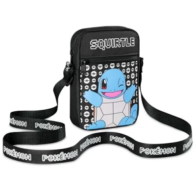 Image of Pokemon Shoulder Bag Cross Body for Kids Adjustable Strap Pikachu Small Travel Gamer Gifts (Black Squirtle)