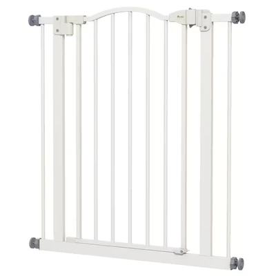 Image of PawHut Pressure Fit Dog Stair Gate No Drilling Safety Auto Close for Doorways, Hallways, 74 80cm Adjustable, 78cm Tall, White