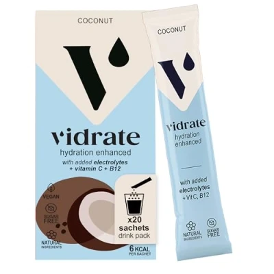 Image of Electrolytes Powder Hydration Sachets Packed with Vitamins Zero Sugar Rehydration Sachet No Artificial Sweeteners &amp; Preservatives by ViDrate Coconut Large Pack, 20