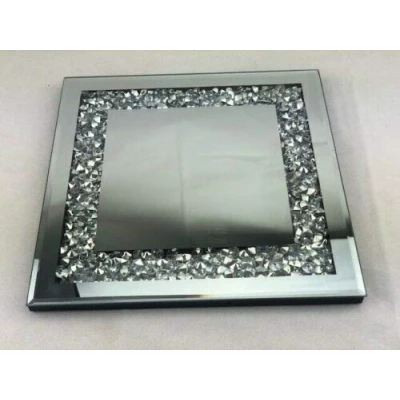 Image of 25x25cm Square Shape Diamante Mirrored Crystal Candle Plate an Elegant Addition to Your Home Best Gift