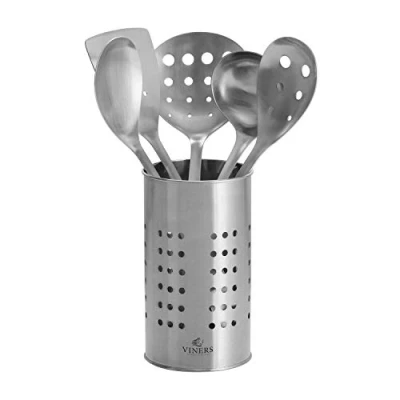 Image of Viners 0305.199 Everyday Kitchen Matching Storage Pot Brushed Stainless Steel, 6, Utensil Set