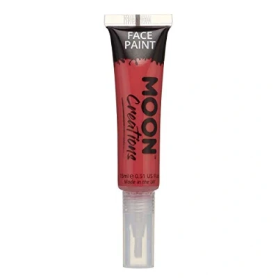 Image of Moon Creations Face &amp; Body Paint Tubes with Brush Applicator Red 15ml Ready to Use Cruelty Free, Made in UK for Kids, Adults, Fancy Dress, Festivals, Halloween